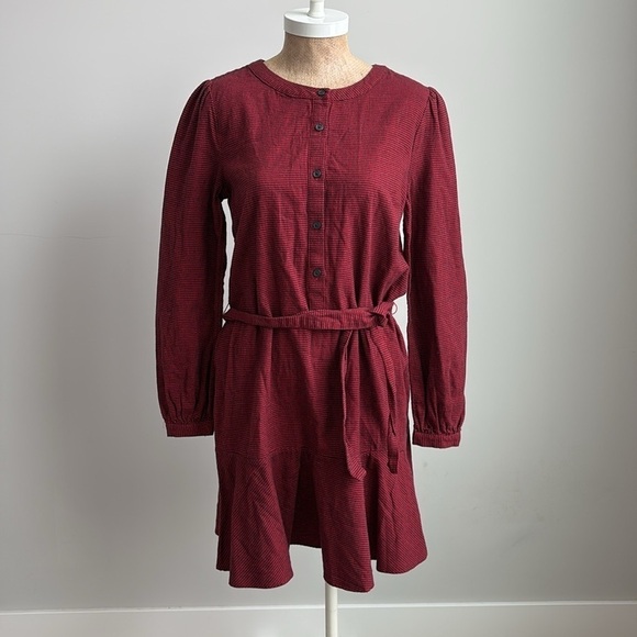 Gap Red Houndstooth Henley Dress Belted Button Up XS NEW! - Picture 4 of 10